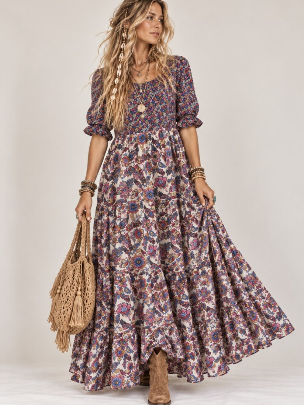 Natural Life Paisley Maxi Dress Size Medium NEW Boho Festival Cowgirl Prairie